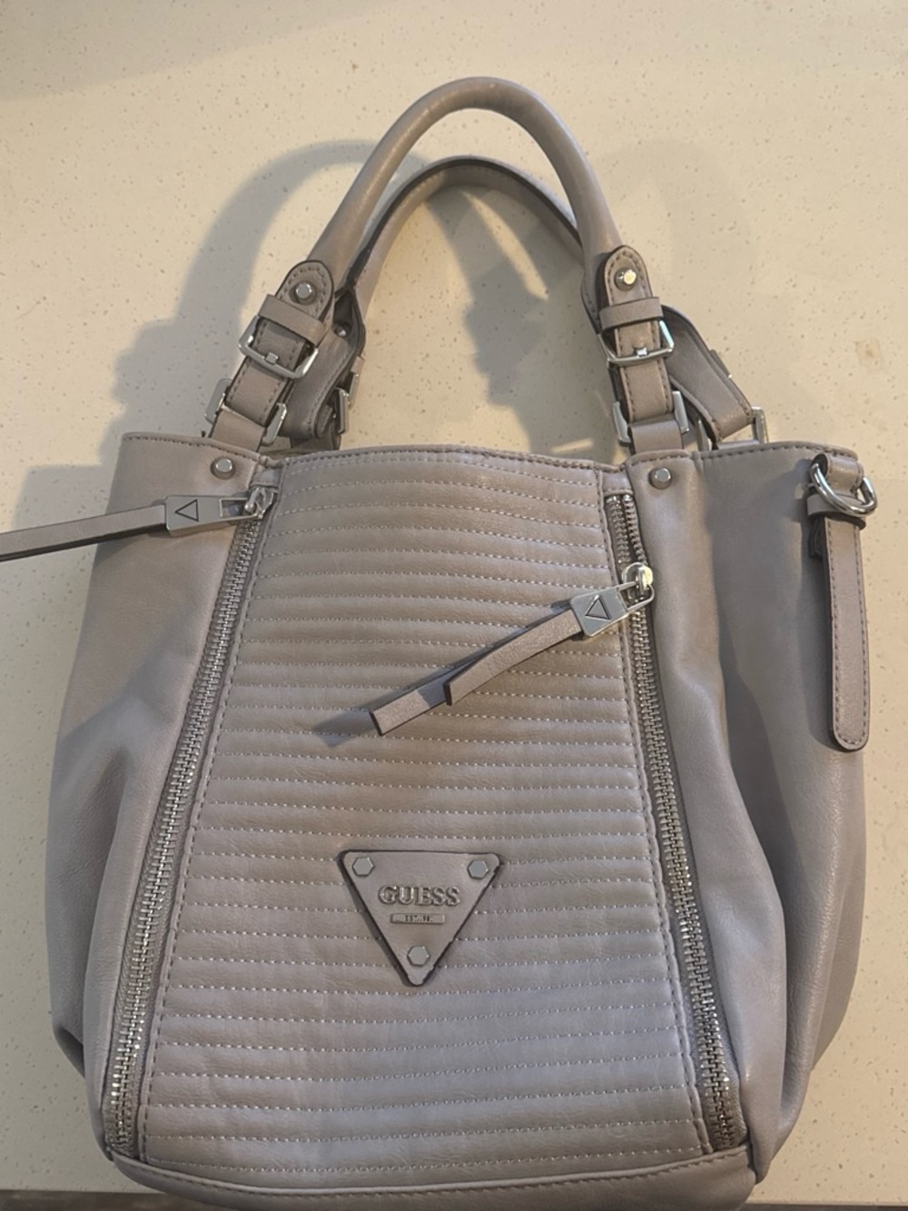 GUESS Quilted Shoulder Bag in Light Gray